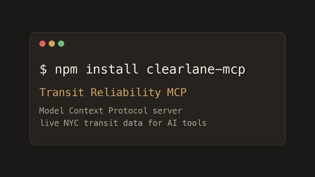 Screenshot of Transit Reliability MCP · npm